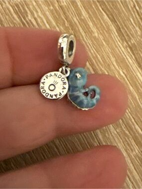 Pandora Light Blue Enamel Seahorse Charm with Logo Disc